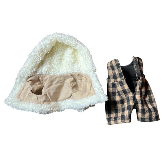 Stuffed Bear Outfit: Plaid Jumpsuit & Button Suede Jacket w/Hood & Furry Lining - Picture 4 of 6